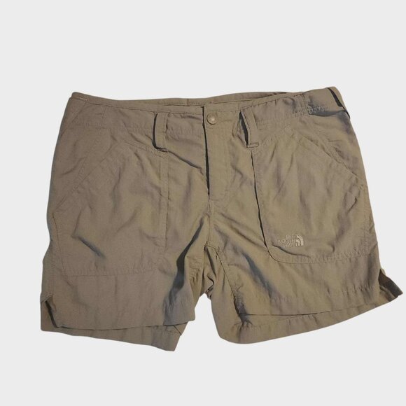 The North Face Cargo Shorts Mid Rise Flap Pockets Nylon Stretch Beige Womens 10 - Picture 1 of 12